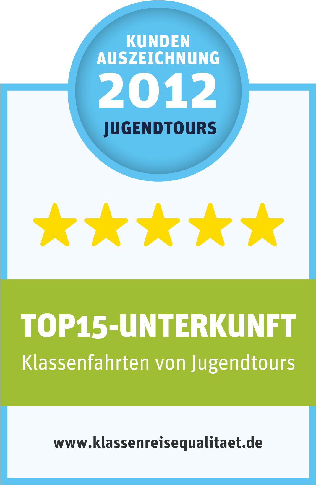 Qualitätsauszeichnung von Jugendtours „TOP15-Kundenzufriedenheit“