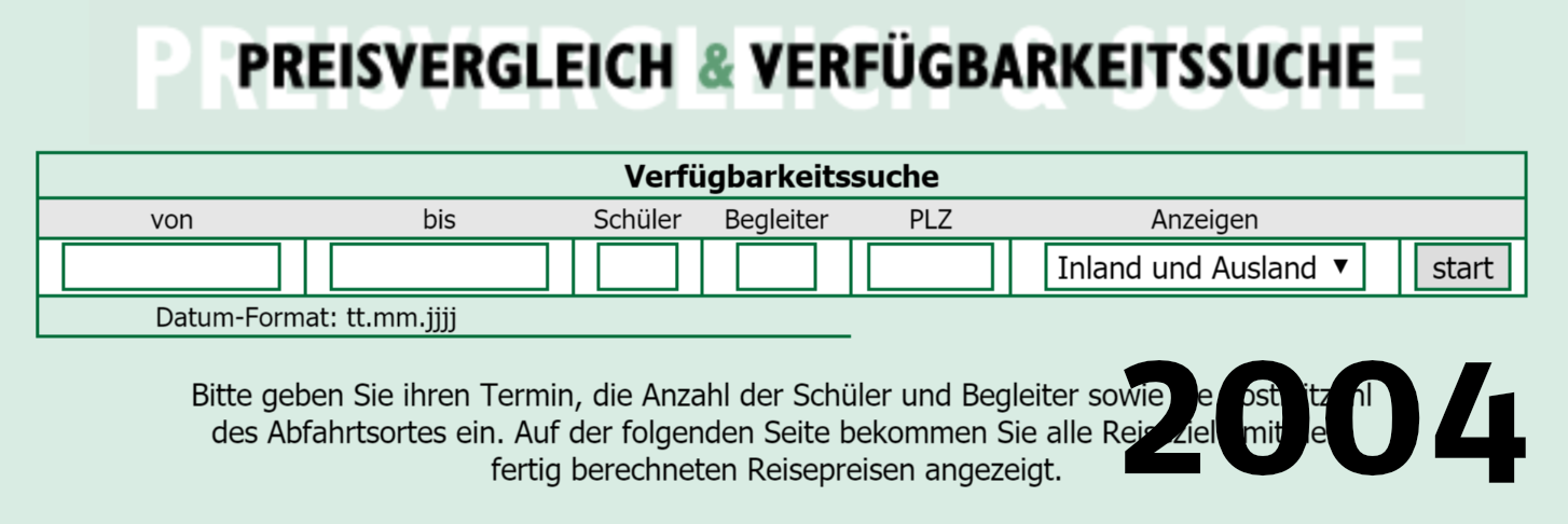 Gruppenpreisrechner fr Klassenfahrten von 2004 – jugendtours Klassenfahrten