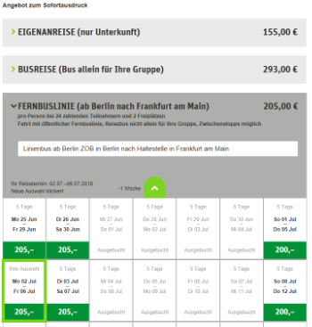 Online-Wochenplaner Klassenfahrten 2019 – jugendtours Klassenfahrten